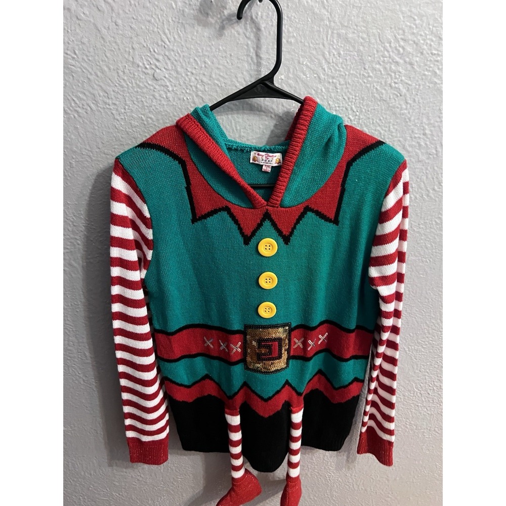Merry Christmas by Poof Women's Size Small Santa Sweater Hooded